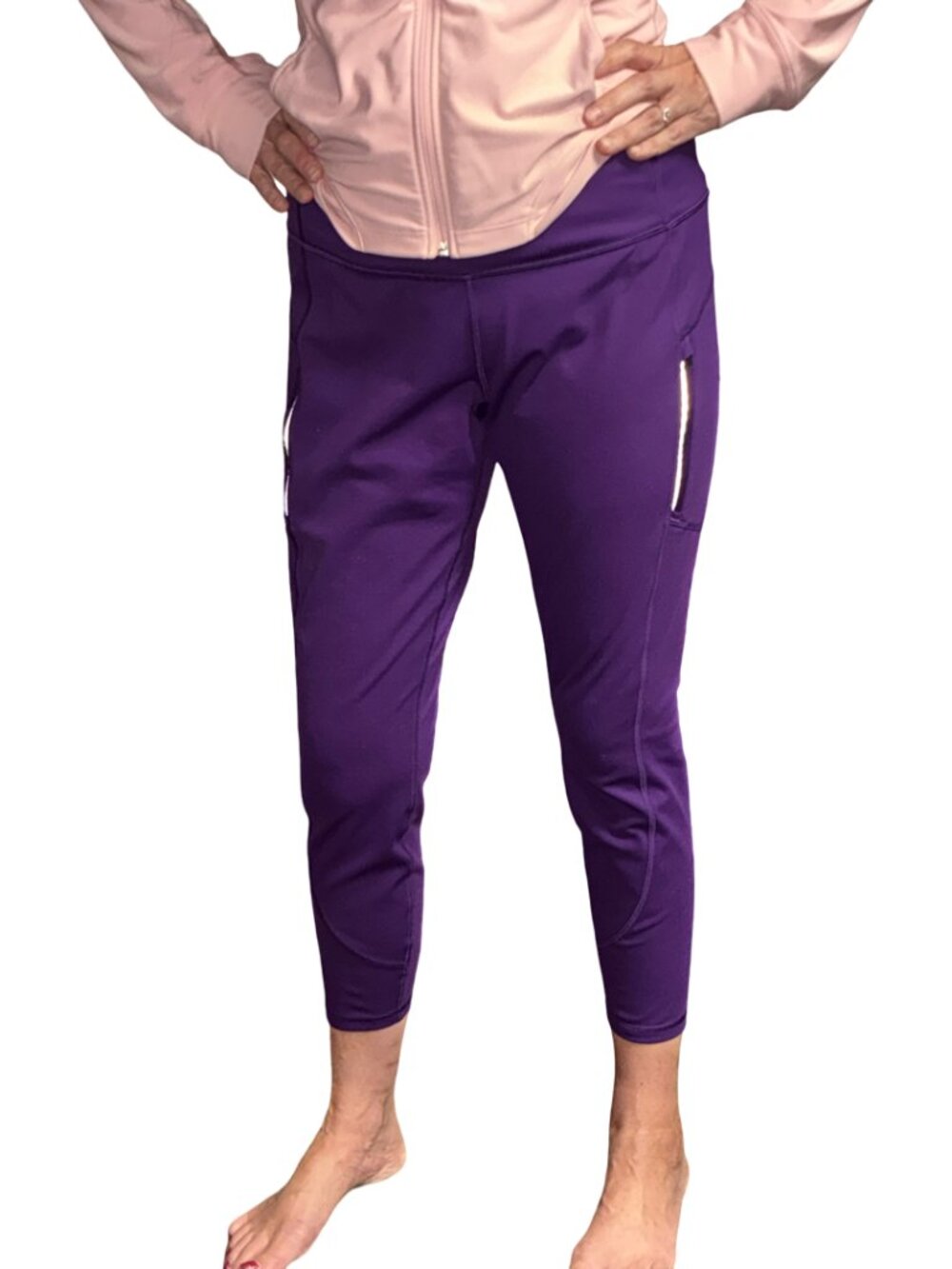 Sz.1X*Athleta*Purple Leggings Rainier--2 Zippered Pockets in Front